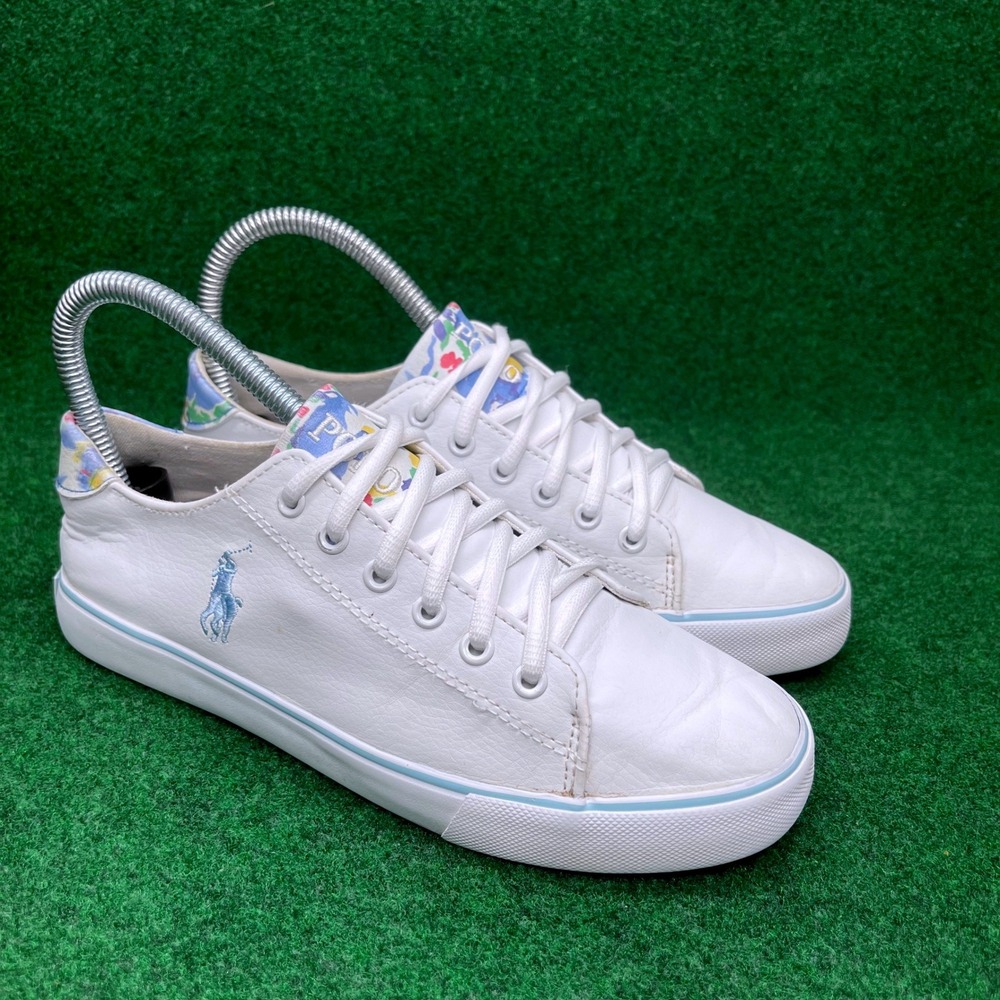 Polo Ralph Lauren Fantor Girls Sneakers White Floral Pony Lace‎ Up Size 4
